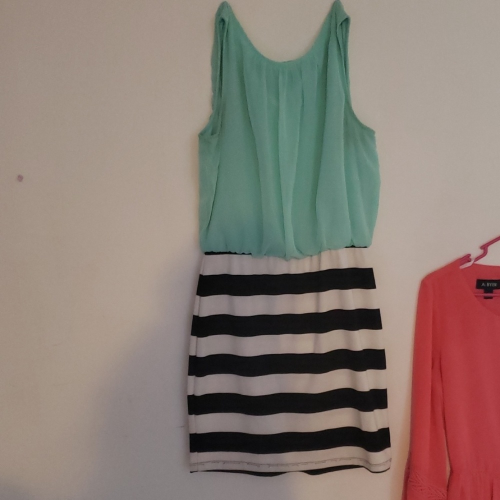 Teal black and white dress